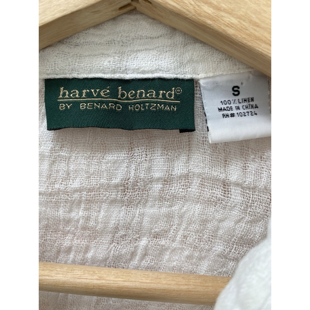 Harve Benard Women's S White 100% Gauzy Linen Roll Tab Sleeve Button Up Shirt - Picture 6 of 7